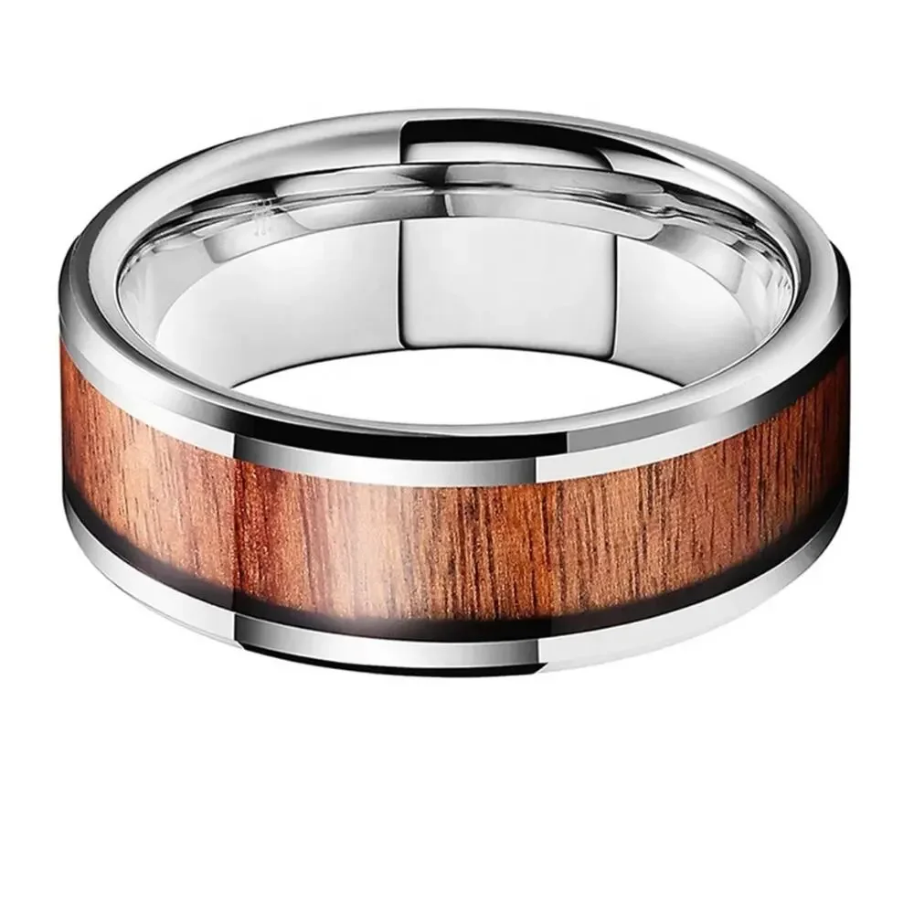 NEW 8mm tungsten carbonite wood inlay men's wedding band ring jewelry 10.5 B22